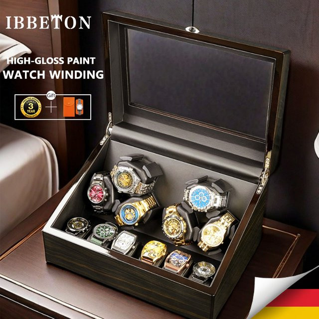 IBBETON Uhrenbeweger, 3 + 3/6 Slot, Schwarz, Unisex - Bild 1