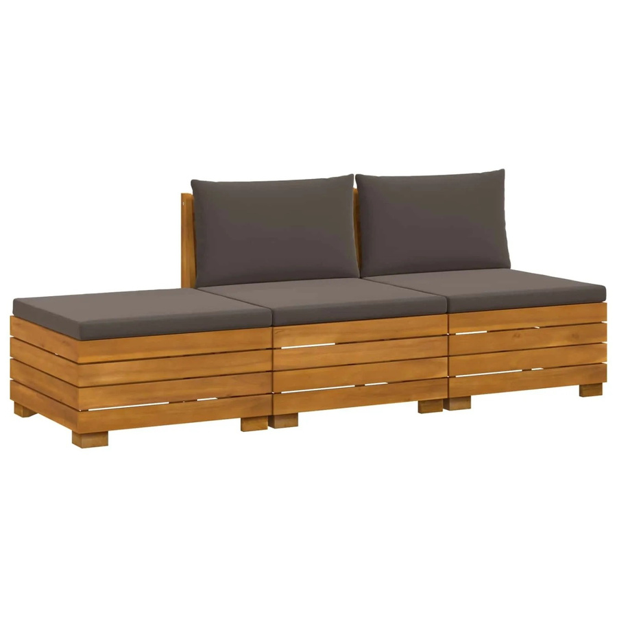 vidaXL Outdoor-Sofagarnitur aus Massivholz Akazie in Braun mit Kissen, 3-teilig - Bild 2