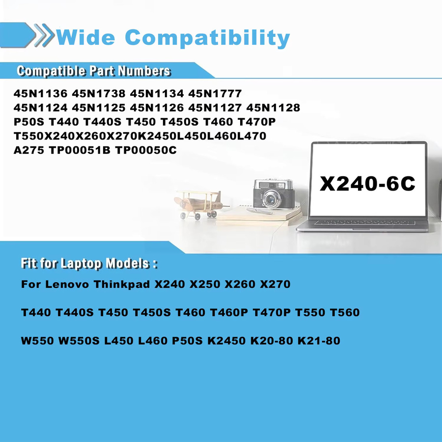 DXT Ersatzakku für Lenovo ThinkPad T440 T450 T460 T460P T470P T550 T560 X240 X250 X260 X270 L450 L460 L470 P50S in Schwarz, 4400 mAh, Modell 45N1125 - Bild 4