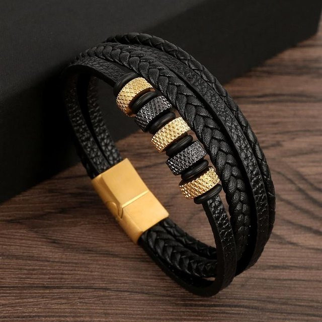 A PUPPY Lederarmband, mehrschichtig, Schwarz, Herren, 23cm - Bild 1
