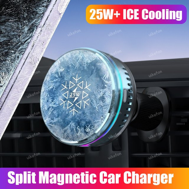 VIKEFON 2-in-1 Magnetisches Kabelloses Ladegerät mit 25W Schnellladefunktion, Halbleiter-ICE-Kühlung und RGB-Halterung für MagSafe iPhone 17 Pro Max, Schwarz - Bild 1