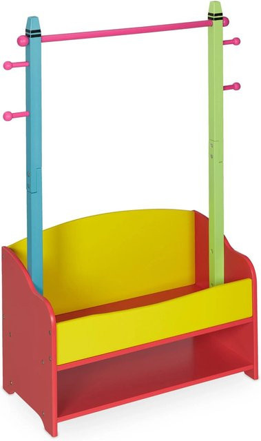 Relaxdays Kindergarderobe aus MDF und Kiefernholz in Bunt mit Ablage und Sitzbank, B/H/T: 100,5 x 71 x 30 cm - Bild 1