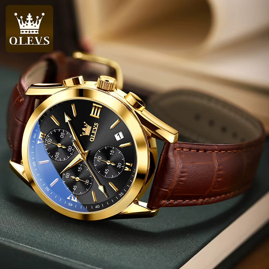 OLEVS Chronograph, Quarz, Lederarmband, Schwarz, Herren - Bild 4