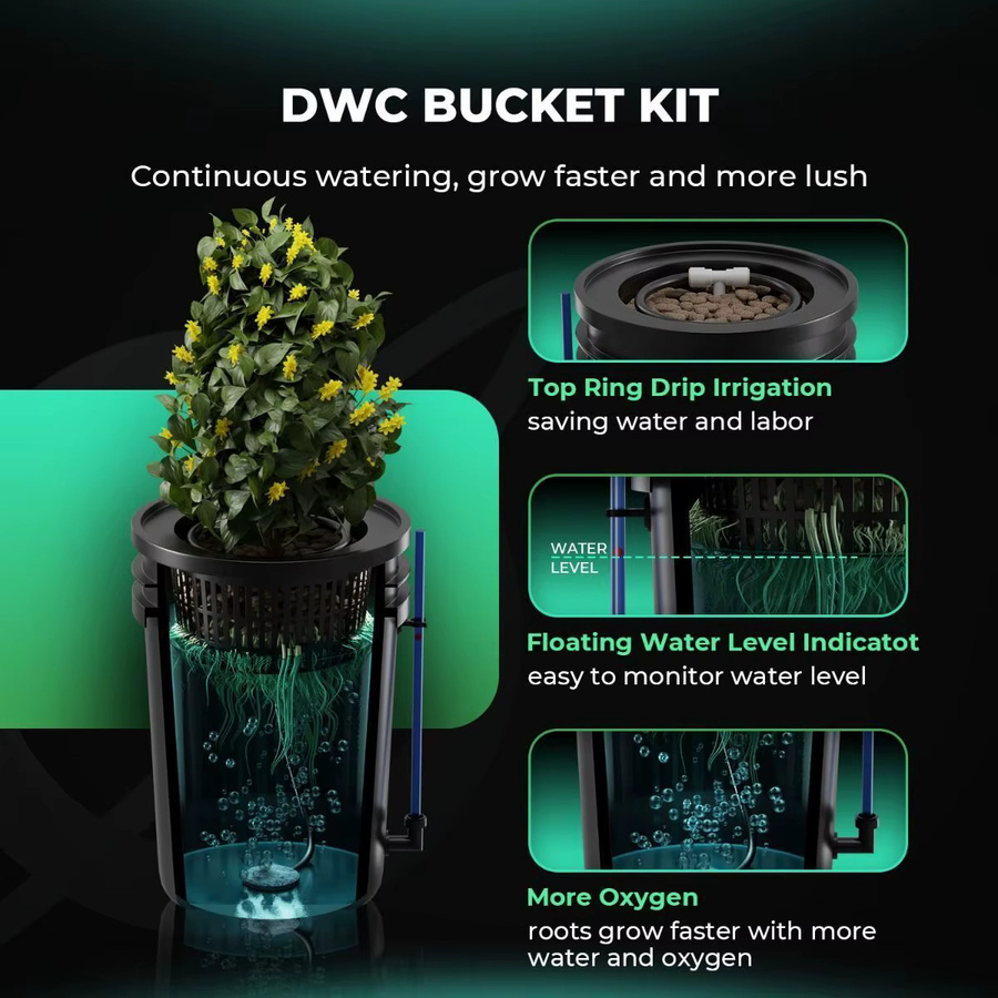 Mars Hydro DWC Hydroponics Grow System Tiefwasserkultur mit 2 schwarzen 5-Gallonen-Eimern für Indoor-Pflanzen - Bild 2
