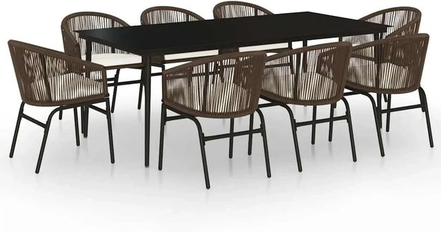 vidaXL 9-teilige Garten-Essgruppe in Braun mit Tisch aus gehärtetem Glas und PVC-Rattan für Terrasse und Außenbereich - Bild 1