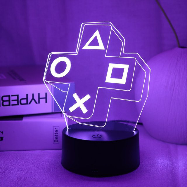 Gaming Experience Cross Button 3D Nachtlicht mit Touch-Funktion und bunter RGB LED in Schwarz - Bild 1
