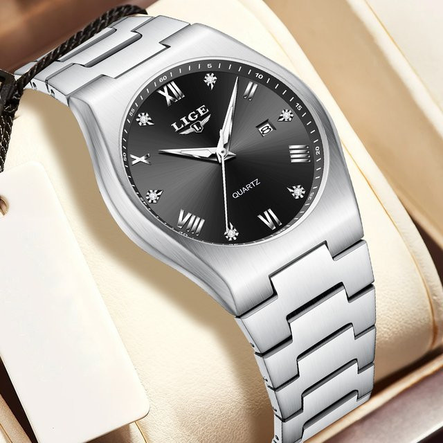 LIGE Armbanduhr Quarz, Edelstahl, Schwarz, Herren - Bild 1