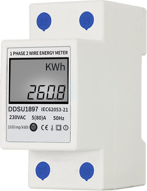 Koogeelife Digitaler einphasiger DIN-Schienen-Stromzähler, zweiadrig, Weiß - Bild 1