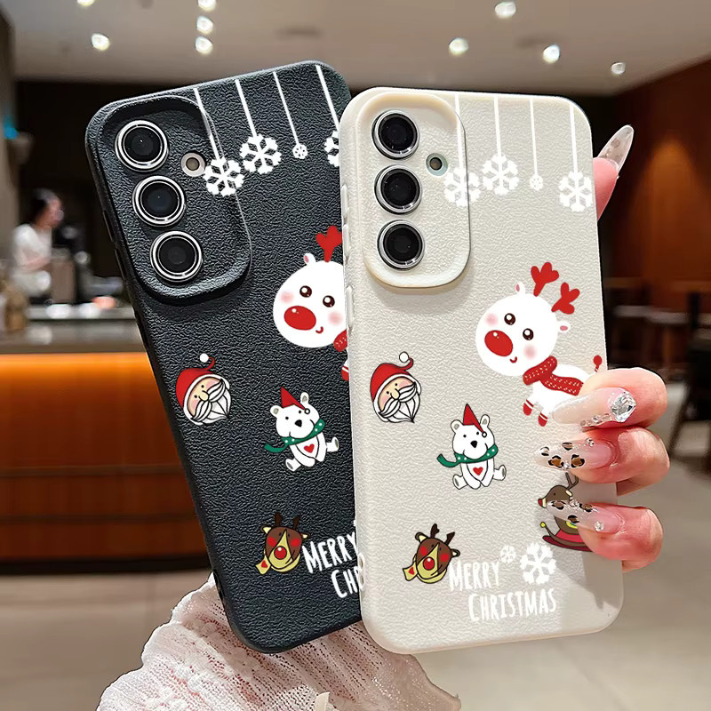 Samsung Handyhülle mit Cartoon Weihnachtselch für Galaxy S25 S24 S23 S22 Ultra Plus FE A56 A55 A54 A36 A17 A16 A15 Soft Cover in Beige und Weiß - Bild 1