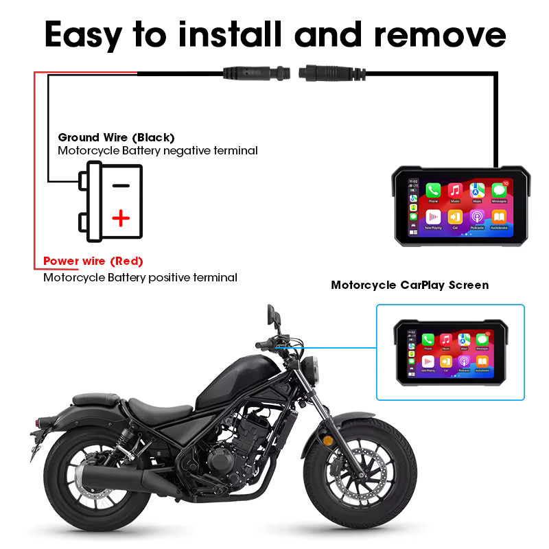 Jansite 5 Zoll Motorrad-Touchscreen mit kabellosem CarPlay und Android Auto, IPX7 wasserdicht, Bluetooth 5.0 und GPS-Navigation, Schwarz - Bild 6