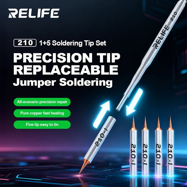 RELIFE 210 Austauschbares Lötspitzen-Set in Silber für Präzisionsarbeiten bei Handy-Reparaturen und Rework-Lötwerkzeugen - Bild 1