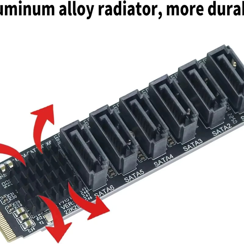 Ninth World M.2 NVMe zu 6 Port SATA 3.0 Adapter Karte mit 6 SATA Kabeln in Schwarz - Bild 3