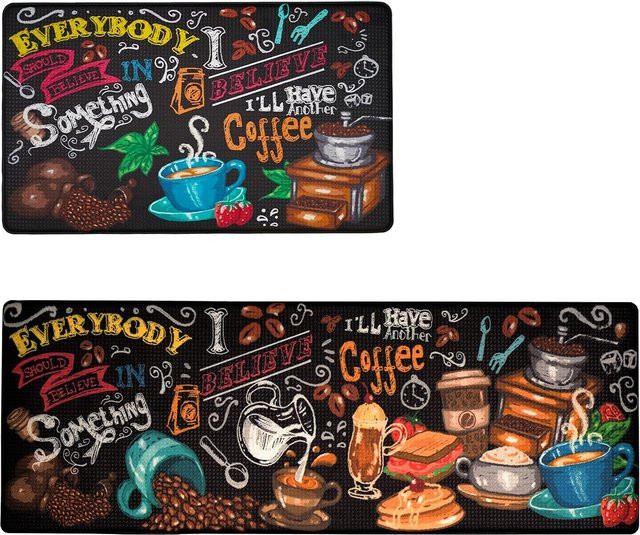 BC-Warm Home Küchenteppich im Landhausstil, kaffeebraun Vintage-Design, saugfähig und waschbar, 2er-Set, B/T: 50 x 80 cm und 50 x 150 cm - Bild 1