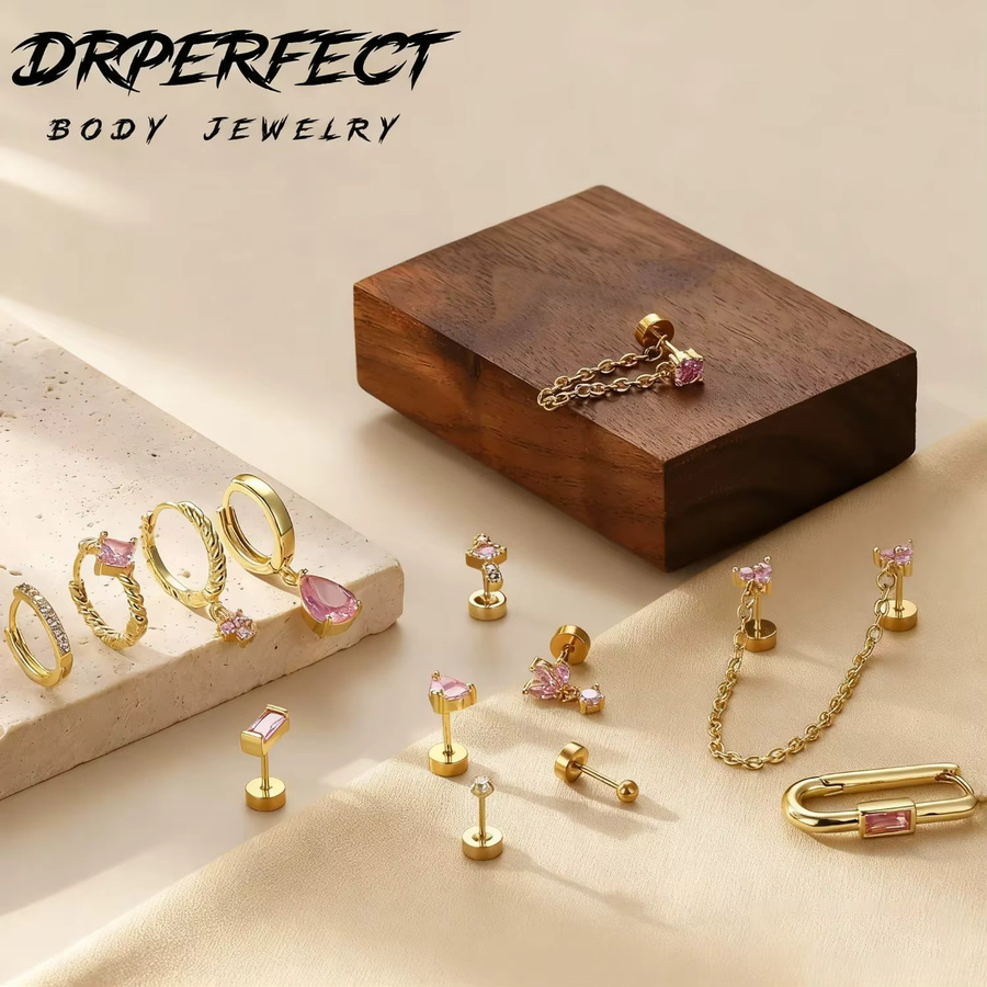 Drperfect Ohrstecker, Creolen, 14 Karat vergoldet, Messing, Damen, Zirkonia - Bild 2