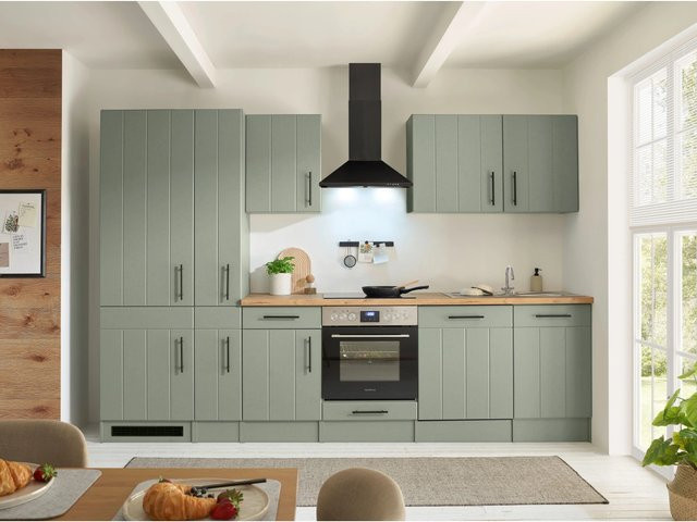 Respekta Küchenzeile Anton im Landhausdesign, Schilfgrün matt, Breite: 310 cm, inklusive Einbau-Herd-Set und Soft-Close-Funktion - Bild 1