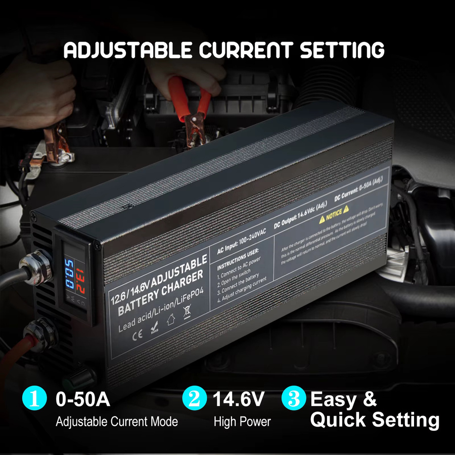 Lifepo4 Ladegerät für Lithium-Batterien mit 14,6 V, 36/50A in Schwarz für RV, Solar- und Outdoor-Power-Batterien - Bild 2
