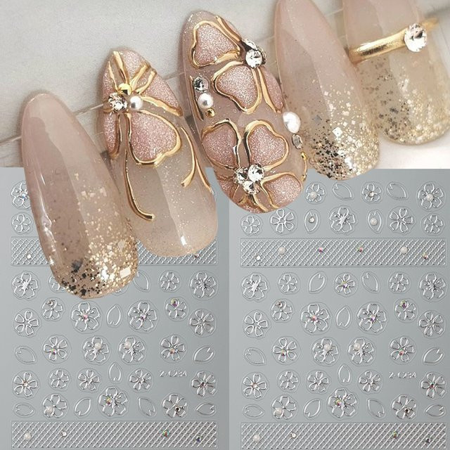 Nagelkunst-Aufkleber, Sakura-Kirschblüten-Design, Metallic, Damen - Bild 1