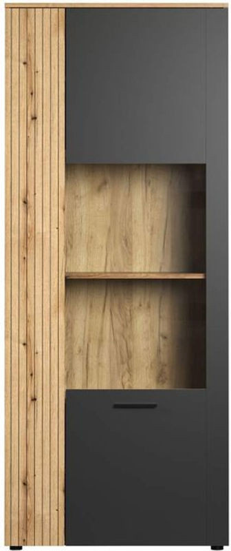 Ebuy24 Esteban Vitrinenschrank in Grau und Eiche Dekor im modernen Design - Bild 1