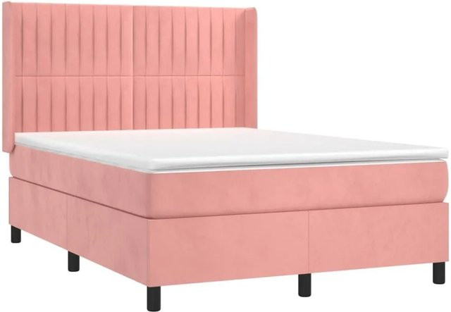 vidaXL Boxspringbett mit Matratze in Rosa, Samt, mit LED-Unterbettbeleuchtung und USB-Anschluss, B/T/H: 140 x 200 cm - Bild 1