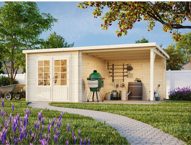 Palmako Ella Holz-Gartenhaus Grau mit Flachdach und Blockbohlenbauweise B/T: 532 x 300 cm - Bild 1