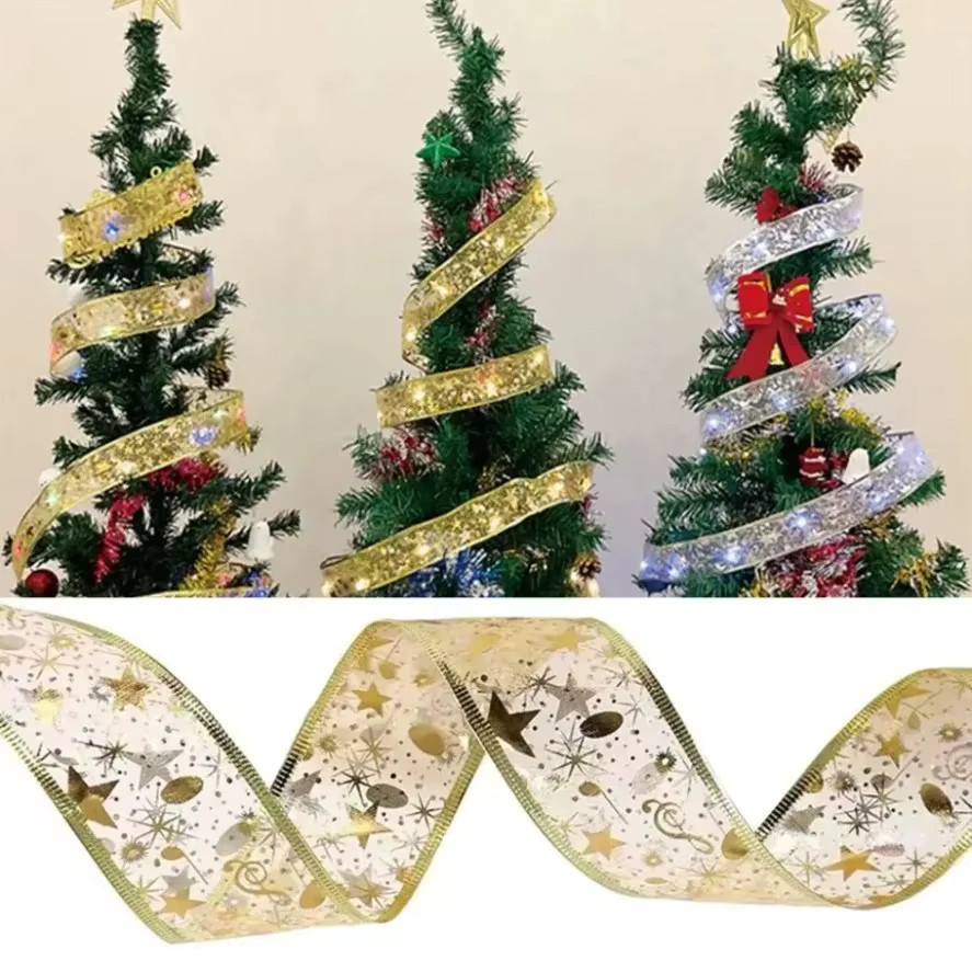 2er Set Doppel Schicht LED Lichterketten mit Schleifen in Gold/Messing für Weihnachtsbaum und Dekoration - Bild 4