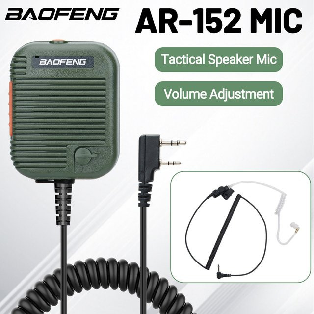 Baofeng AR-152 Taktischer Fernlautsprecher mit Mikrofon in Grün, 2-poliger K-Stecker, einstellbare Lautstärke für UV-5R UV-25 PRO Walkie Talkie und Funkgeräte - Bild 1