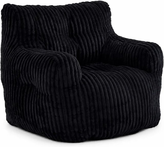 PXloue Einzelsofa Sitzsack mit Cordbezug in Schwarz, B/T/H: 100 x 94 x 74 cm - Bild 1