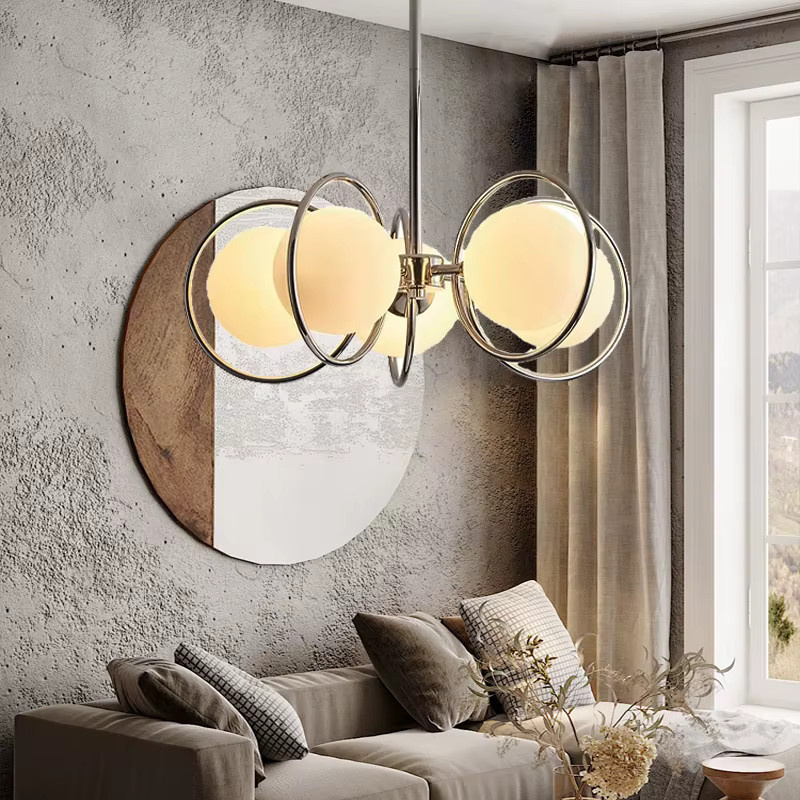TAONUANSHU Bauhaus LED-Pendelleuchte aus Metall und Glas in Chrom und Weiß für Wohnzimmer und Schlafzimmer - Bild 2