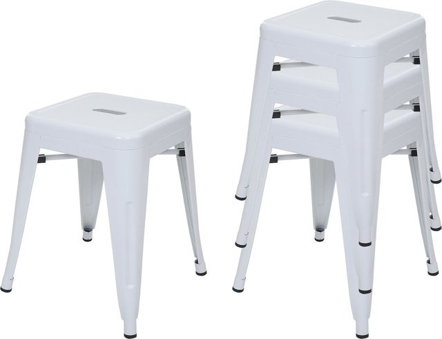 4er-Set MCW Hocker A73 aus pulverbeschichtetem Metall in Weiß, stapelbare Sitzhocker im Industriedesign, B/T/H: 39 x 39 x 46 cm - Bild 1