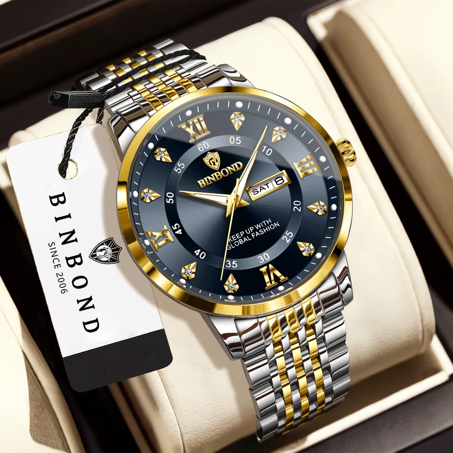 BINBOND Armbanduhr Quarz, Edelstahl, Schwarz, Bicolor, Herren - Bild 2
