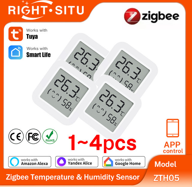Tuya Mini Zigbee Thermometer Hygrometer Temperatur und Feuchtigkeit Sensor in Weiß für Smart Home Integration mit Alexa und Yandex - Bild 1