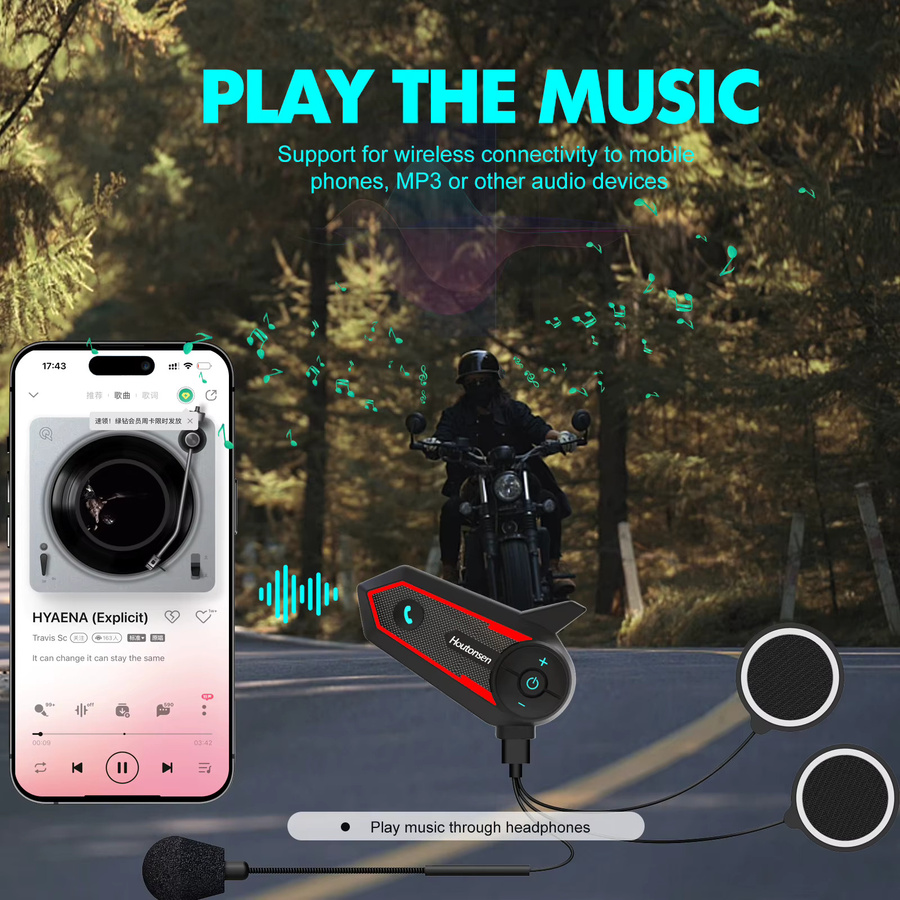 Houtonsen S6 Motorrad Helm Bluetooth Intercom Headset mit RGB Umgebungslicht, wasserdicht, Schwarz/Mehrfarbig - Bild 5