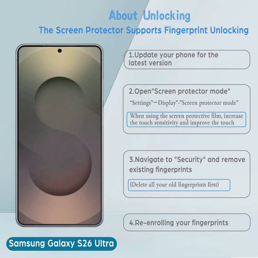 Samsung Galaxy S26 Ultra Displayschutzfolie aus gehärtetem Glas, 6,9 Zoll, transparent, kratzfest und hüllenfreundlich - Bild 2