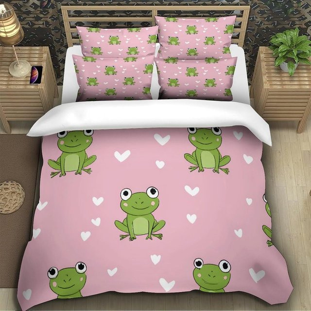 Flylo Bettwäsche Set Regenwald Frosch aus Mikrofaser in Pink mit Kissenbezug, B/H: 90 x 200 cm - Bild 1