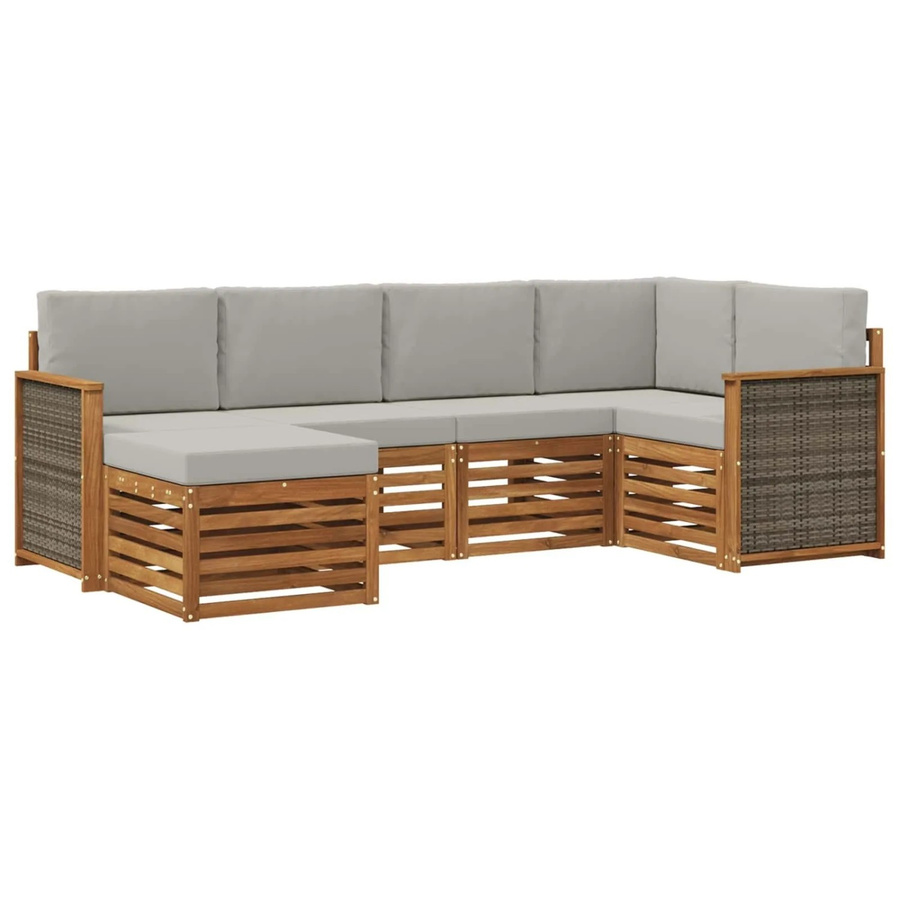 vidaXL Ecksofa Set in L-Form aus Massivholz Akazie mit 5 Kissen in Natur und Grau - Bild 2