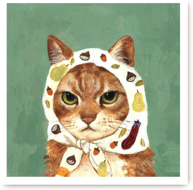 Vintage Wandkunst Poster mit Katzenporträt und floralem Fruchtdruck von SHENCHEN, mehrfarbig - Bild 1