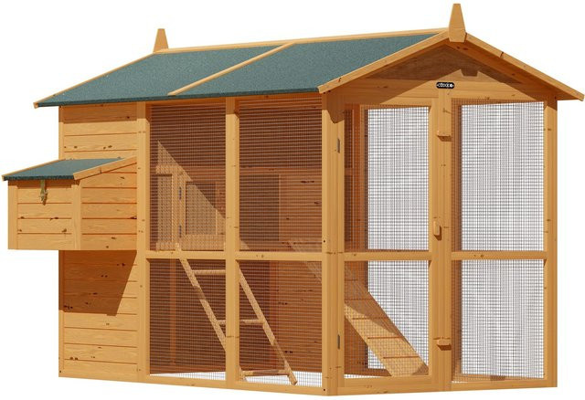 Cadoca Hühnerstall Kleintierhaus aus Holz in Braun und Grün, H x B x T: 148 x 191 x 151 cm - Bild 1