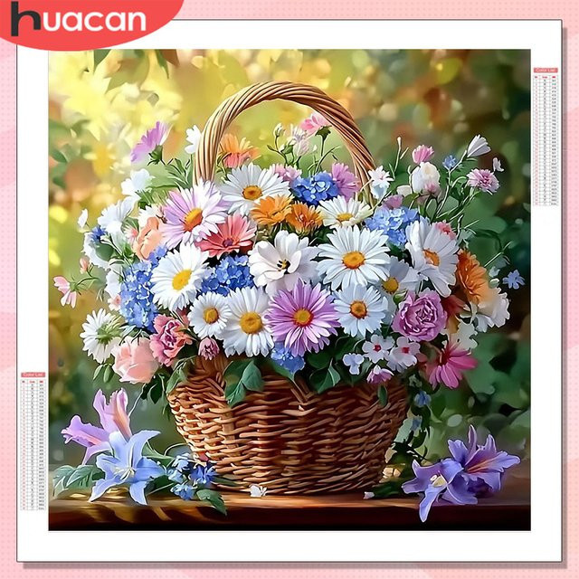 HUACAN Diamantgemälde Gänseblümchen Blumenmosaik Wanddekoration Rund, Mehrfarbig, B/H: 20 x 20 cm - Bild 1