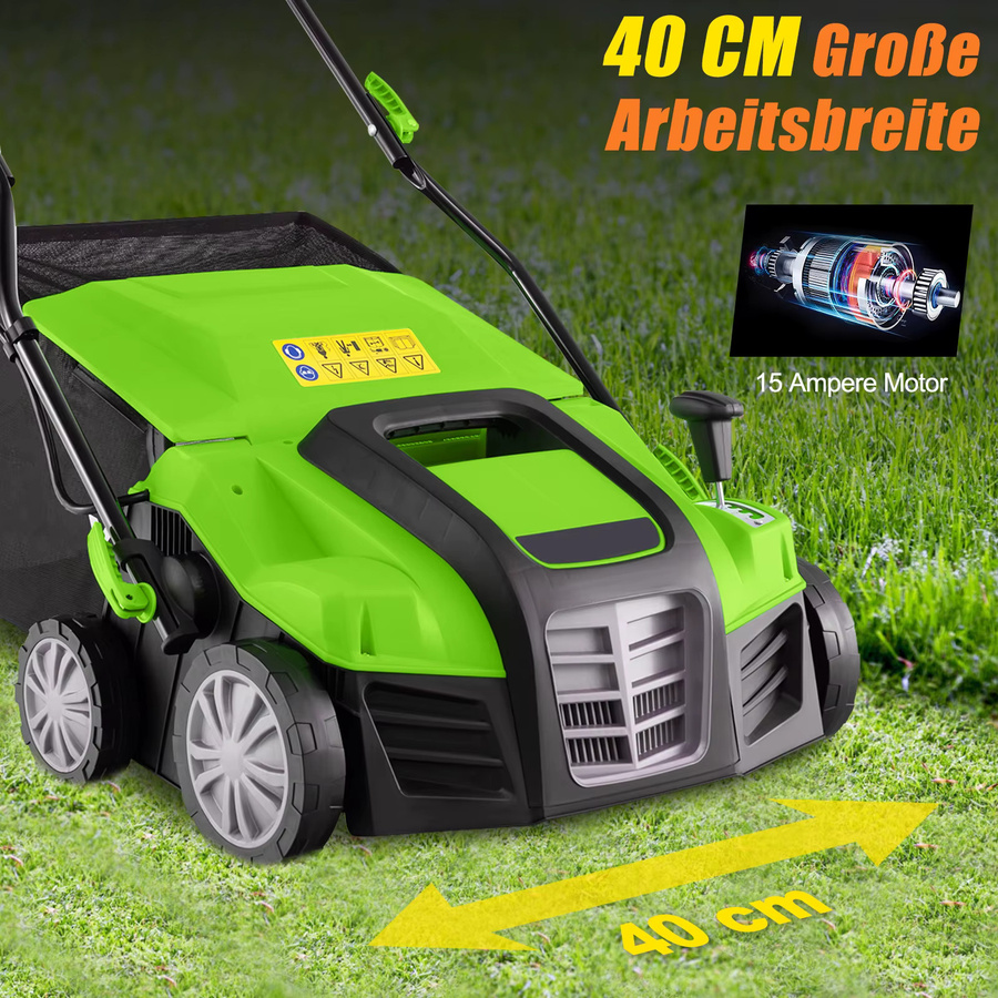 GOFLAME 2-in-1 Elektro Vertikutierer und Rasenlüfter in Grün mit 41 cm Arbeitsbreite, 15A und verstellbarer Arbeitstiefe - Bild 6