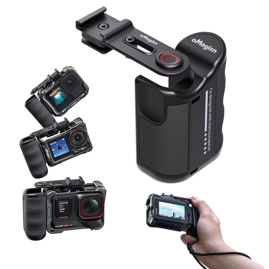 aMagisn Xplorer Grip Kit Zubehörset für Insta360 Ace Pro 2, Ace Pro und Ace Serie, Kameragriff aus ABS-Kunststoff mit Auslöseknopf, Schwarz - Bild 6