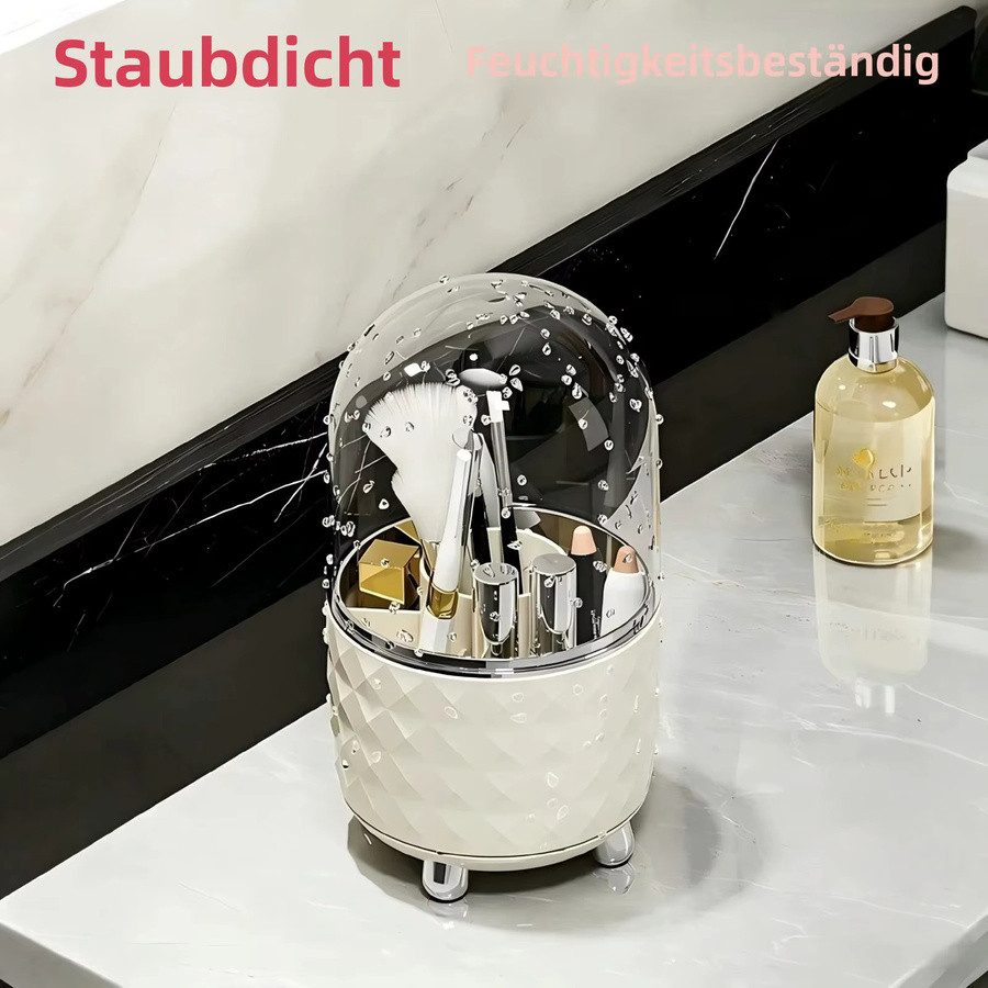 360 Grad drehbarer Kosmetik-Organizer mit staubdichtem Deckel in Braun aus Kunststoff für Make-up und Bürobedarf - Bild 2