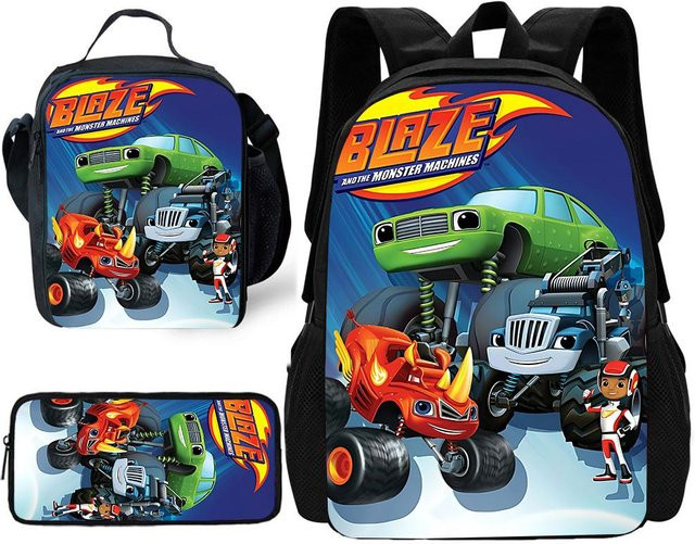 Blaze Monster Machines Kinder Schulrucksack Set mit Brotdose und Federmäppchen, bunt, Nylon - Bild 1