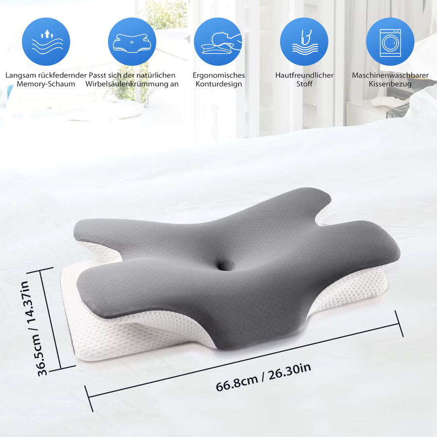 Sumosuma Ergonomisches Keilkissen in Grau, Kühlendes Nackenkissen für Seiten-, Rücken- und Bauchschläfer - Bild 2