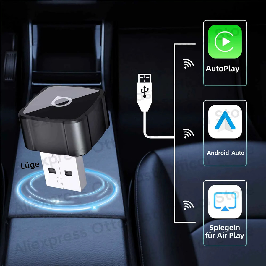 OTTOCAST 2026 Express MINI AIR 3-in-1 Cube Adapter für kabelloses CarPlay und Android Auto mit iOS Bildschirmspiegelung in Schwarz (USB-A und USB-C) - Bild 2