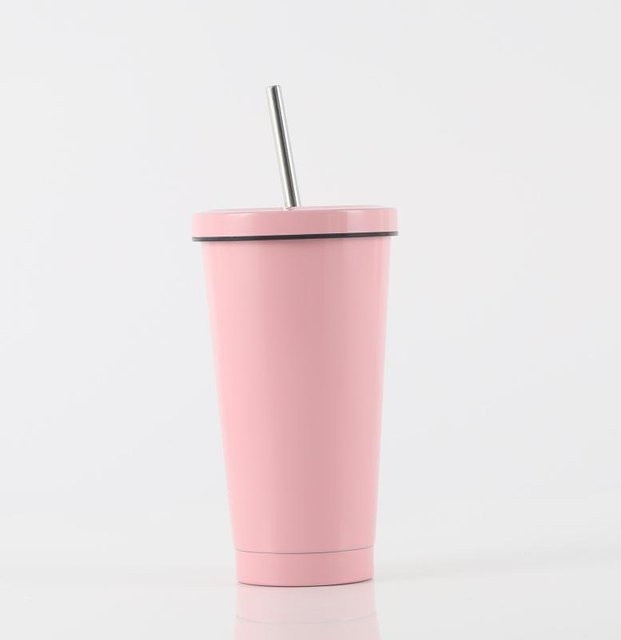 Yiran Furniture Doppelter Edelstahl-Strohbecher in Pink, Vakuum-Kaffeetasse mit 16oz (ca. 473 ml) - Bild 1