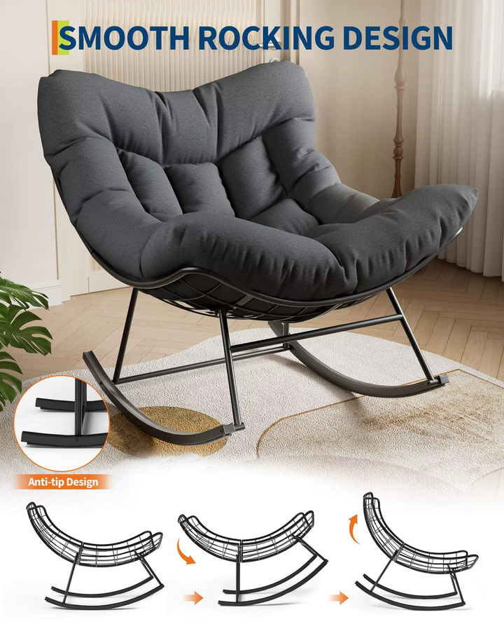 HiMISS Outdoor Papasan Schaukelstuhl mit Rattan-Design und Metallrahmen, Übergroßer Loungesessel mit Polsterung und Ottoman in Weiß oder Grau - Bild 4