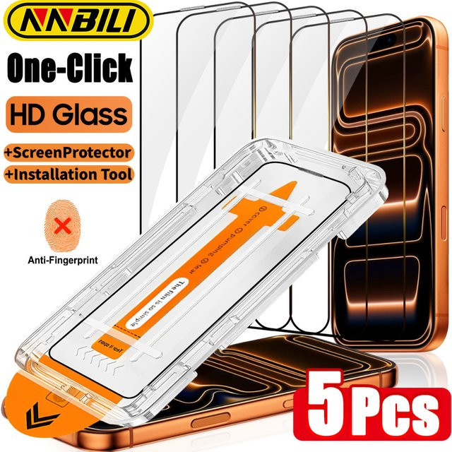 NNBILI 5 Stück HD-Displayschutzfolien aus gehärtetem Glas für iPhone 17 16 15 14 13 12 11 Pro Max und 17 Air, transparent, kratzfest und staubfrei - Bild 1