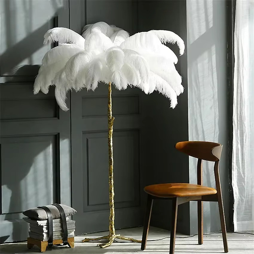 YongYing Lumin Moderne LED-Straußenfeder-Stehlampe in Gold/Messing und Weiß für dein Wohnzimmer - Bild 5