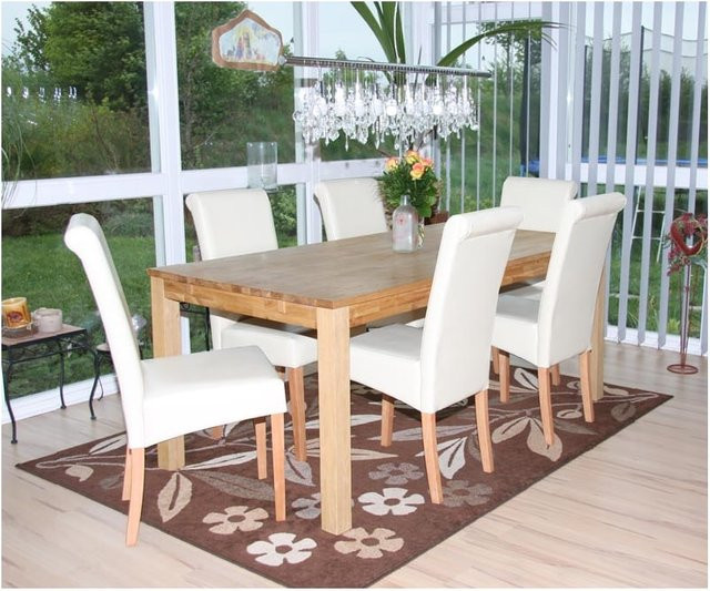 6er-Set Esszimmerstühle MCW Lecce II aus Leder in Creme mit hellen Beinen - Bild 1