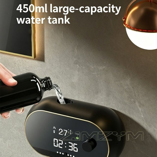 ZJMZYM Automatischer Induktions-Handwascher in Schwarz, wandmontierter elektrischer Schaumseifenspender mit USB-Aufladung und LED-Anzeige - Bild 1